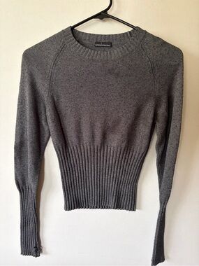 Moda International Gray Ribbed-Waist Crewneck Sweater